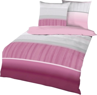 Kaeppel Bettwäsche Kaeppel Linon Renforcé Bettwäsche 2 tlg. Direction Pink Grau Silber, Renforcé, 2 teilig, moderne Bettwäsche mit Streifenmuster und Farbverlauf