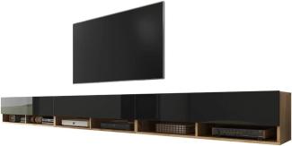 Selsey Wander - TV-Board/Fernsehschrank für Wohnzimmer hängend/stehend, optional mit LED, 300 (3x100) cm breit (Holzoptik Wotan Eiche/Schwarz Hochglanz, ohne LED)