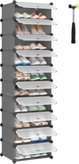 Schuhregal Kunststoff, rechteckiges Regalsystem mit 10 Fächern, DIY Steckregal, Aufbewahrungsregal, Kleiderschrank, Schuh-Organizer, 40 x 30 x 17 cm pro Fach, Metalldraht, grau LPC010G01