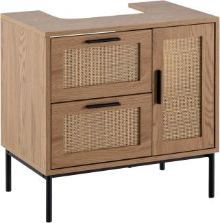 Wohnling Waschbeckenunterschrank WL6.876 (mit Tür und Schubladen Eiche-Optik 60x60x40 cm) Unterschrank Waschbecken, Waschtisch Midischrank