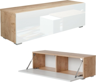 PLATAN ROOM Fernsehschrank TV-Lowboard 105/140 / 160/210 / 280 In Eiche Weiß Hängend Oder Stehend Hochglanz Matt (105 x 30 x 32, Eiche Gold/Weiß Hochglanz)