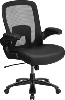 Flash Furniture Big & Tall Büro- und Gaming-Stuhl mit Lederweicher Sitzfläche, Netz-Bürostuhl mit hochklappbaren Armlehnen und Verstellbarer Höhe, Schwarz