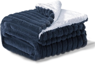 BEDELITE Kuscheldecke Flauschig Decke 150x200 - Dicke XL Sherpa Decken Blau für Couch, warme Cord Kuscheldecken Dunkelblau weiche Fleecedecke Wohndecke als Couch Überwurf für Wohnzimmer