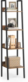 Vasagle Bücherregal, Leiterregal, offen, mit 4 Ebenen, Metallgestell, für Wohnzimmer, Schlafzimmer, Küche, Arbeitszimmer, Büro, Industrie-Design, vintagebraun-schwarz LLS108B01