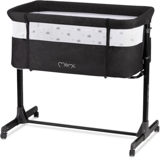 Momi REVO Multifunktions-Beistell- und Kinderbett, 6-stufig höhenverstellbar von 72 bis zu 82 cm, mit Rollen, inkl. Matratze, Befestigungsgurte, Insektenschutz und Bügel mit Spielzeugen