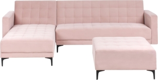 Modul Eckschlafsofa ABERDEEN Samtstoff Pastellrosa 4-Sitzer rechtsseitig