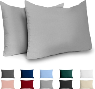 Kissenbezug 50x70 Renforcé Baumwolle (2er-Set) - Hellgrau - Dicht gewebt mit 57 Fäden/cm² - Kissenbezug 70x50 cm - Oeko Tex Zertifiziert - Dreamzie
