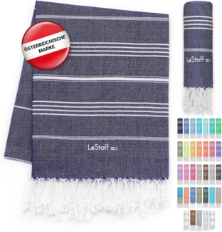 LeStoff Hamamtuch - 100% Bio-Baumwolle, 95 x 180 cm, Vorgewaschen, Saugstark, Schnelltrocknend, Badetuch, Badehandtuch groß, Saunatuch Herren, Saunahandtuch Damen, Sauna, Wellness, Spa (Dunkelblau)