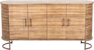 DRW Sideboard mit 4 Holztüren und Metallbeinen in Natur und Gold, 153 x 43 x 77 cm