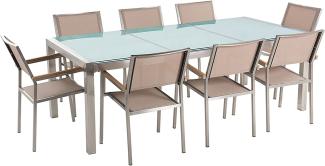 Essgruppe für 8 Personen GROSSETO Sicherheitsglas 220x100x74 cm Beige