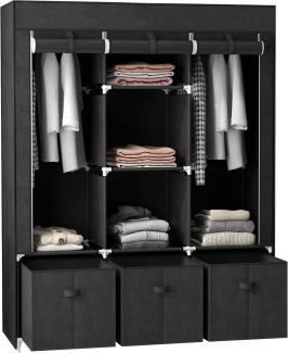 HOMCOM Stoffschrank Kleiderschrank mit Kleiderstangen und Schubladen (Faltbare Garderobe, 1-St, Faltschrank) Schwarz, 125 x 43 x 162,5 cm