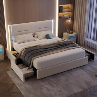 REDOM Schlafsofa Polsterbett Doppelbett Daybett Tagesbett 140x200 cm, hydraulischem Stauraum & verstellbarem Kopfteil, mit LED-Beleuchtung, Ohne Matratze