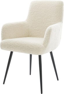 Esszimmerstuhl Heira-Flex mit Armlehnen Teddystoff Beige 4-Fuß konisch Schwarz Taschenfederkern