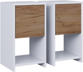 Vicco Nachttisch Weiß/Goldkraft Eiche 2er Set, Evo