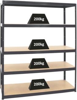 PROREGAL Schwerlastregal Giant Elephant Schwarz 180 x 150 x 60 cm Fachlast 200kg Kellerregal, Steckregal, Garagenregal, Lagerregal
