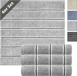 Lashuma Handtuch Set Checks, Frottee (Set, 4-St), weiche Abtrockenhandtücher grau 50x50 cm Frottee