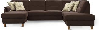CAVADORE Wohnlandschaft Palera / U-Form Sofa mit Schlaffunktion, Stauraum und Federkern / 314 x 89 x 212 / Mikrofaser, Braun
