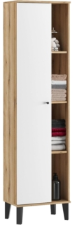 Badezimmer Hochschrank Torsby in weiß und Eiche 51 x 190 cm