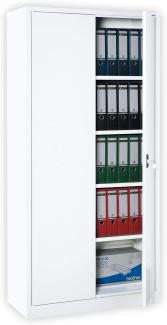 Weißer Flügeltürenschrank komplett montiert Metallschrank abschließbar Lagerschrank Aktenschrank 4 Fachböden 530347 weiß 1950 x 920 x 420 mm