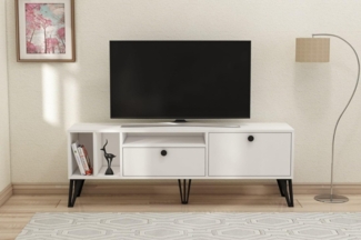 Modern White TV Stand, 150 cm Wide, 53 cm High, 35 cm Deep | 100% Melamine Coated Particle Board, 18 mm Thick | Stylish & Functional Design for Living Rooms