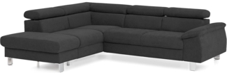 Mivano Ecksofa Micky mit Ottomane / L-Form-Sofa mit Schlaffunktion, Stauraum und Kopfteilverstellung / 249 x 72 x 207 / Velours, Schwarz