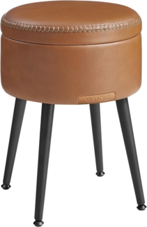 VASAGLE EKHO Kollektion - Sitzhocker, Sitzbank mit Stauraum, Sitztruhe, Kunstleder, Nähte, Mid-Century-Modern-Stil, modern, rund, Stahlbeine, bis 150 kg belastbar, karamellbraun LOMDE005K01