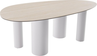 Esstisch Edge Oval 220x120 Keramik Laminam®Travertino Bianco Creme-Weiß ?Pilier Metall Weiß
