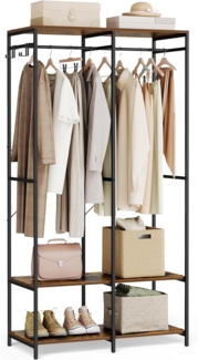 SONGMICS Kleiderschrank offen, Kleiderständer, Garderobenständer, Garderobe mit Kleiderstange, Ablagen, abnehmbare Haken, 40 x 94,5 x 180 cm, vintagebraun RGR004B01