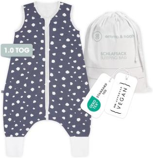 emma & noah Premium Baby Schlafsack mit Füßen Sommer, Bequem & Atmungsaktiv, 100% Bio-Baumwolle, OEKO-TEX Zertifiziert, Flauschig, Bewegungsfreiheit, 1.0 TOG (Punkte Blau, 110 cm)