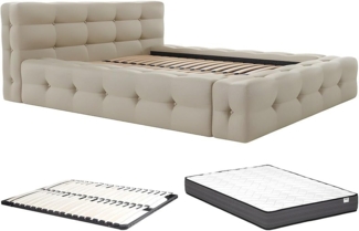 Vente-unique - Polsterbett + Lattenrost + Matratze - 140 x 190 cm - Melierter Stoff - Beige - LERUCO von Pascal Morabito