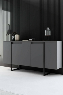 Dmora Sideboard Betel 160 x 35 x 80 cm Schwarz 4 Regale, 4 Türen