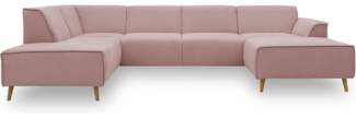 DOMO Collection Jules Wohnlandschaft, Skandinavisches Sofa mit Federkern, Couch in U-Form, rosa (Flamingo), 191 x 333 x 159 cm