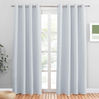 PONY DANCE Schlafzimmer Gardinen und Vorhänge Wärmeisolierend Verdunkelungsvorhang mit Ösen Gardine Weiß Blickdicht Thermovorhang, 2er Set H 210 x B 132 cm, Grau-weiß