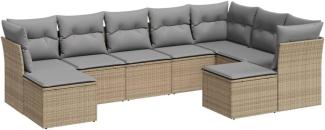 vidaXL 9-tlg. Garten-Sofagarnitur mit Kissen Beige Poly Rattan