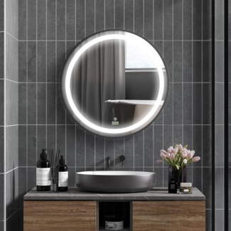 Kleankin Spiegel mit 3 Temperaturfarben, Touch-Funktion, Memory-Funktion (Wandspiegel, 1-St, Badezimmerspiegel), für Badezimmer, Schwarz