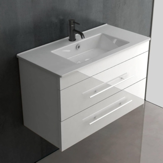 Alpenberger Badmöbel-Set - Bad Waschbecken mit Unterschrank - Waschtisch-Set Vormontiert, (2-tlg, Badezimmerunterschrank mit Waschbecken), Gästebad Waschtisch in Weiß mit Nano & Softclose Schubladen