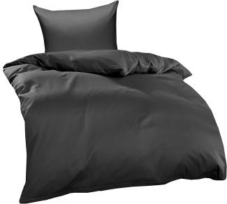 Bettwaesche-mit-Stil 'Ina' Bettwäsche, Mako Interlock Jersey anthrazit, 135 x 200 cm + 80 x 80 cm