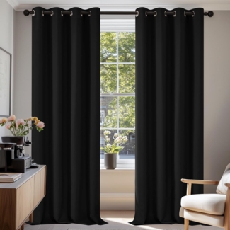 Deconovo Verdunkelungsgardinen mit Ösen Gardinen Schlafzimmer Vorhang gegen Kälte Blickdicht, 245x140 cm(HöhexBreite), Schwarz, 2er Set