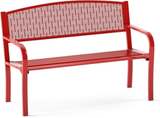 FANTASK Gartenbank Metall, 126 x 60 x 86 cm, Parkbank für 2-3 Personen, Gusseisenbank mit Rückenlehne und Armlehnen, Rot Metallbank, Langlebig, Leicht zu reinigen