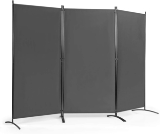 FANTASK 3-Panel Raumteiler, 260x183 cm, faltbar, freistehend, Trennwand Wandschirm mit verstellbaren Untersetzern, Wandteiler aus Metall & Polyester für Zuhause Büro Terrasse (Grau)