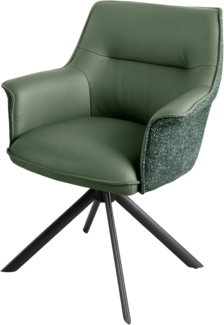 riess-ambiente Drehstuhl LE GRAND grün - Echtleder, Strukturstoff,Metallgestell, Armlehnen (Einzelartikel, 1 St), drehbarer Esstischstuhl - ideal für Ess-, Arbeits-, Wohnzimmer & Büro
