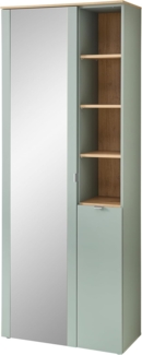 BARI Garderobenschrank mit Spiegel in Schilfgrün, Artisan Eiche Optik FSC-zertifiziert - Moderner Flurgarderoben Schrank mit viel Stauraum - 78 x 202 x 38 cm (B/H/T)