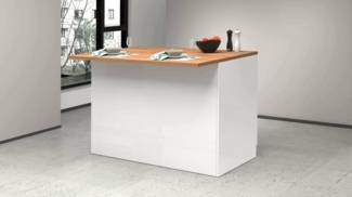 Dmora - Kücheninsel Emmanuel, Mehrzweckschrank, Küchenzeile Schrank, Zusätzlicher Tisch, 100% Made in Italy, 125 x 90 x 90 cm, glänzendes Weiß und Eiche