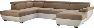 Mivano Wohnlandschaft Speedway, Modernes U-Form-Schlafsofa mit Stauraum und verstellbaren Kopfstützen, 332 x 79 x 222, Zweifarbiger Bezug, Braun/Hellgrau