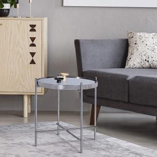 WOMO-DESIGN Beistelltisch Wohnzimmertisch mit Glasplatte und Metallgestell, Runder Couchtisch (1-St), Glastisch in Silber Design Satztisch Sofatisch Lounge Tisch