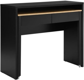 Vente-unique - Konsolenschreibtisch ausziehbar mit 2 Schubladen - Schwarz & Holzfarben - LOAVIA