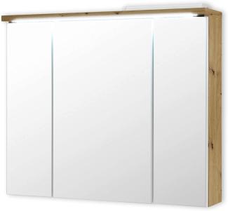 Stella Trading POOL Spiegelschrank Bad mit LED-Beleuchtung in Artisan Eiche Optik, Weiß - Moderner Badezimmerspiegel Schrank mit viel Stauraum - 80 x 69 x 20 cm (B/H/T)