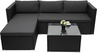 Poly-Rattan Garnitur HWC-F57, Balkon-/Garten-/Lounge-Set Sofa Sitzgruppe ~ schwarz, Kissen dunkelgrau ohne Deko-Kissen