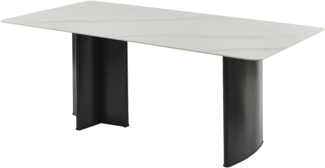 Vente-unique - Esstisch - 8 Personen - Keramik & MDF - Marmor-Optik Weiß & Schwarz - SINAN