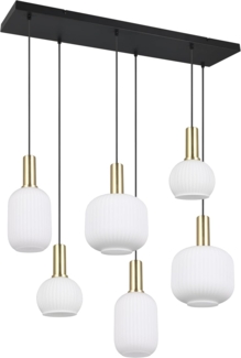 Retro Pendelleuchte DIVA 6-flammig mit Glasschirmen in Weiß, Breite 92cm